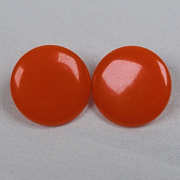 Unbranded Jewelry - Orange Round Large Disc Clip On Earrings Plastic Vintage 70s 80s 1" Diameter